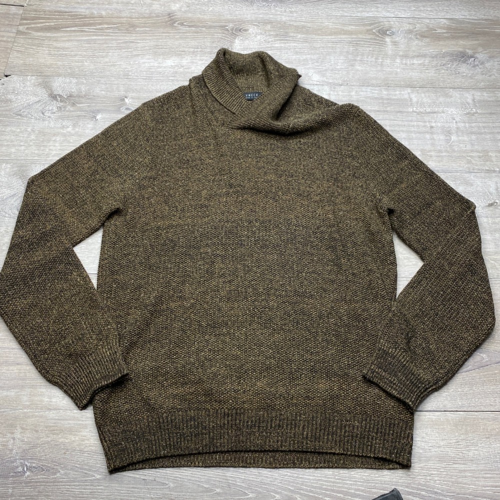 Vneck Shawl Collar Sweater Mens XL Brown Marled Wool Blend Made‎ in Italy